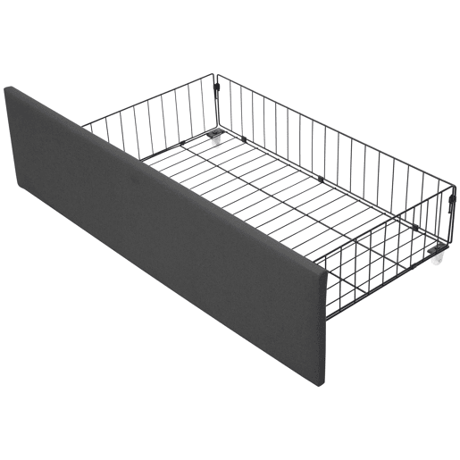 Cama estofada 140x200cm em linho - com 2 gavetas + LED + estrado - Cinzento