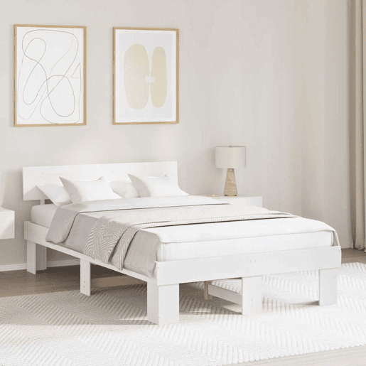 Estrutura da Cama de casal simple com cabeceira Branco 135 x 190 cm Estrutura da Cama de casal simple com cabeceira Branco 135 x 190 cm