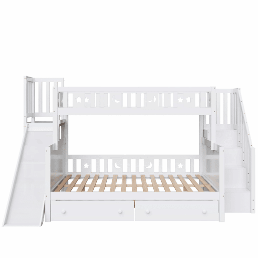 Cama infantil 90x200140x200 cm - Beliche em madeira maciça com escorregador, prateleira, 2 gavetas, branco Cama infantil 90x200140x200 cm - Beliche em madeira maciça com escorregador, prateleira, 2 gavetas, branco