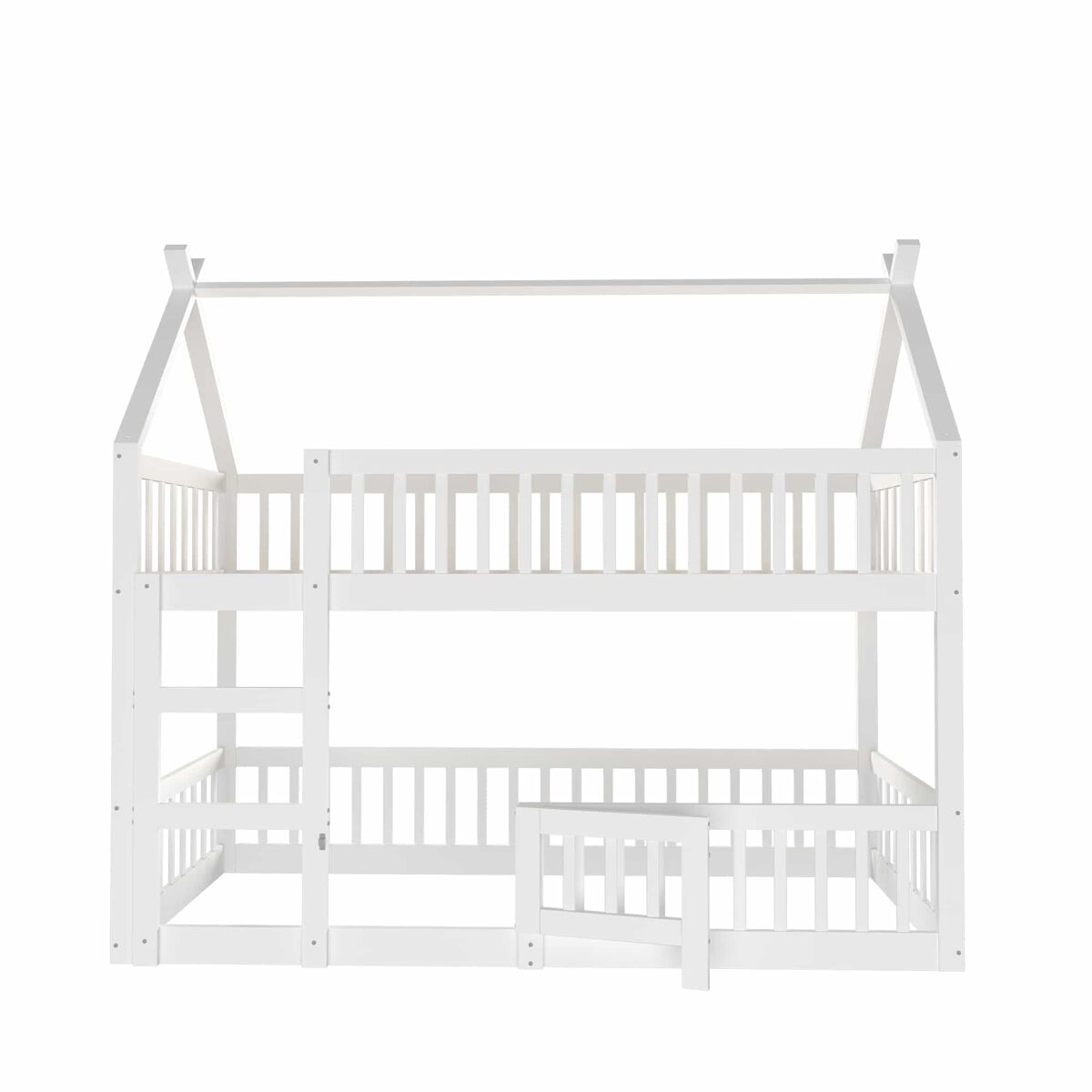 Litera infantil 90x200 - litera con escalera, diseño loft, estructura de madera maciza - blanco