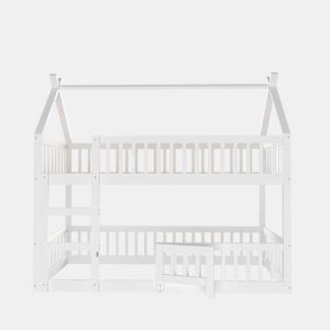 Beliche infantil 90x200 - Beliche com escada, design loft, estrutura em madeira maciça - Branco