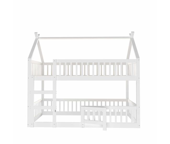 Litera infantil 90x200 - litera con escalera, diseño loft, estructura de madera maciza - blanco