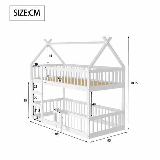 Beliche infantil 90x200 - Beliche com escada, design loft, estrutura em madeira maciça - Branco