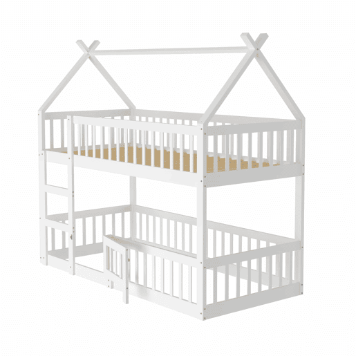 Beliche infantil 90x200 - Beliche com escada, design loft, estrutura em madeira maciça - Branco