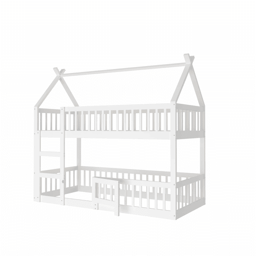 Beliche infantil 90x200 - Beliche com escada, design loft, estrutura em madeira maciça - Branco