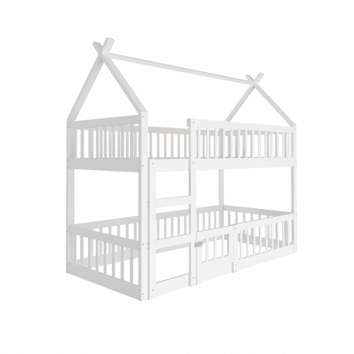 Beliche infantil 90x200 - Beliche com escada, design loft, estrutura em madeira maciça - Branco