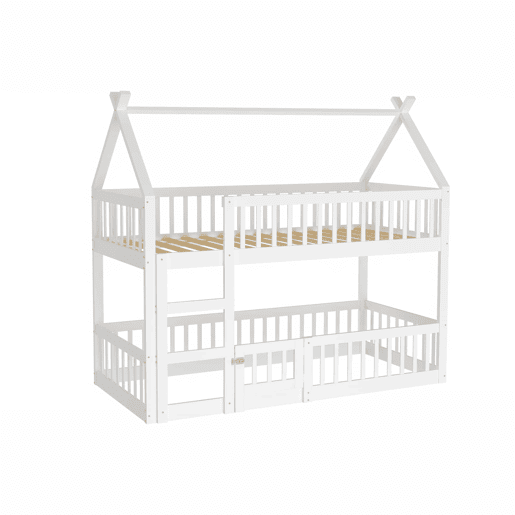 Beliche infantil 90x200 - Beliche com escada, design loft, estrutura em madeira maciça - Branco