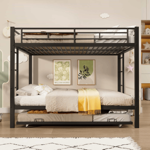 Beliche 140x200 cm - Estrutura em metal, com cama extraível, grades altas - Preto