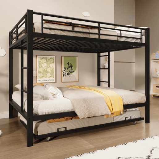 Beliche 140x200 cm - Estrutura em metal, com cama extraível, grades altas - Preto