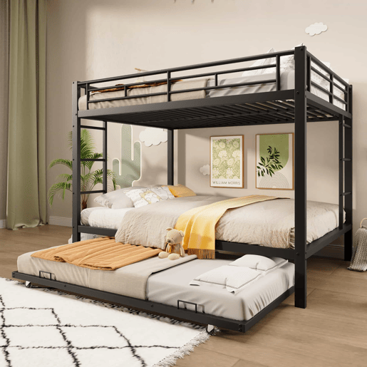 Beliche 140x200 cm - Estrutura em metal, com cama extraível, grades altas - Preto