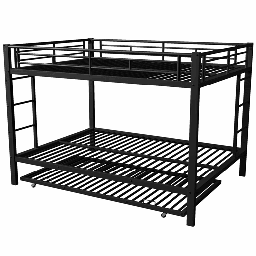 Beliche 140x200 cm - Estrutura em metal, com cama extraível, grades altas - Preto
