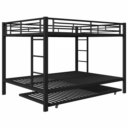 Beliche 140x200 cm - Estrutura em metal, com cama extraível, grades altas - Preto