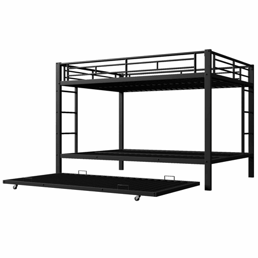 Beliche 140x200 cm - Estrutura em metal, com cama extraível, grades altas - Preto