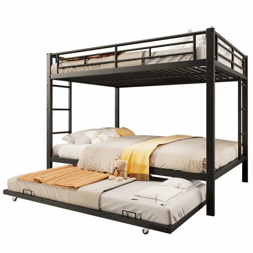 Beliche 140x200 cm - Estrutura em metal, com cama extraível, grades altas - Preto