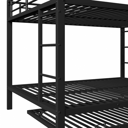 Beliche 140x200 cm - Estrutura em metal, com cama extraível, grades altas - Preto