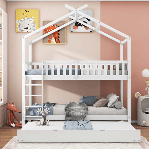 Cama infantil juvenil 90x200 cm - cama tripla extensível com design economizador de espaço - branco