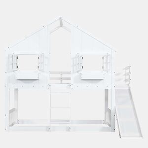 Beliche 90x200 cm - com escorregador, teto e janela, com proteção anticaída e escada de 3 degraus - branco