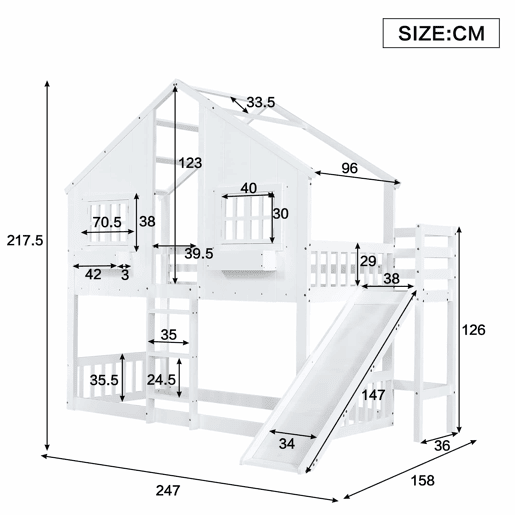 Beliche 90x200 cm - com escorregador, teto e janela, com proteção anticaída e escada de 3 degraus - branco Beliche 90x200 cm - com escorregador, teto e janela, com proteção anticaída e escada de 3 degraus - branco