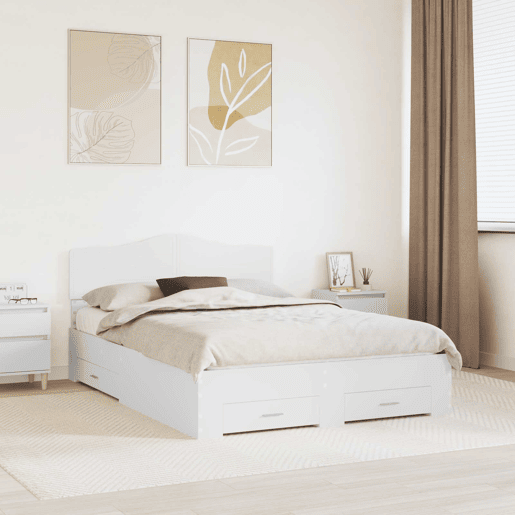 Estrutura De Cama De Casal Moderno - Branco 140 x 200 cm Madeira processada