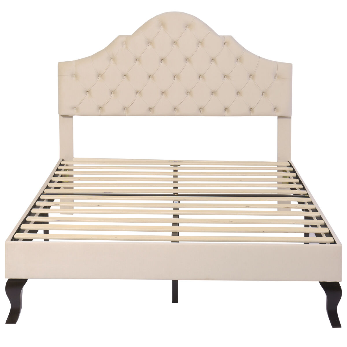 Cama tapizada 140x190cm en terciopelo con cabecero regulable + somier - beige