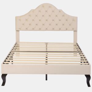 Cama estofada 140x190cm em veludo com cabeceira regulável + estrado - Bege