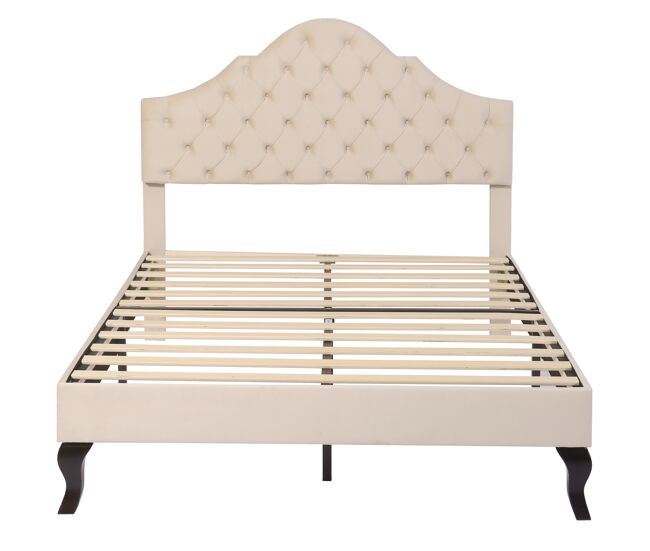 Cama tapizada 140x190cm en terciopelo con cabecero regulable + somier - beige