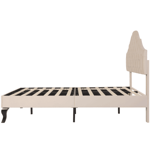 Cama estofada 140x190cm em veludo com cabeceira regulável + estrado - Bege Cama estofada 140x190cm em veludo com cabeceira regulável + estrado - Bege