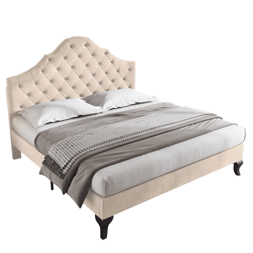 Cama estofada 140x190cm em veludo com cabeceira regulável + estrado - Bege Cama estofada 140x190cm em veludo com cabeceira regulável + estrado - Bege