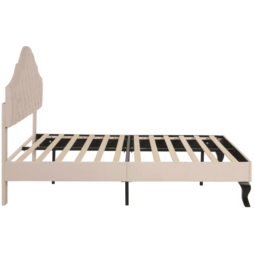 Cama estofada 140x190cm em veludo com cabeceira regulável + estrado - Bege Cama estofada 140x190cm em veludo com cabeceira regulável + estrado - Bege