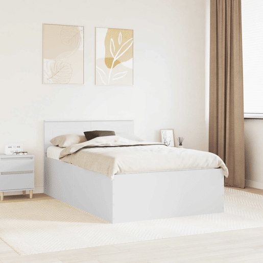 Estrutura De Cama De Casal Simple - Branco 135 x 190 cm Madeira processada Estrutura De Cama De Casal Simple - Branco 135 x 190 cm Madeira processada
