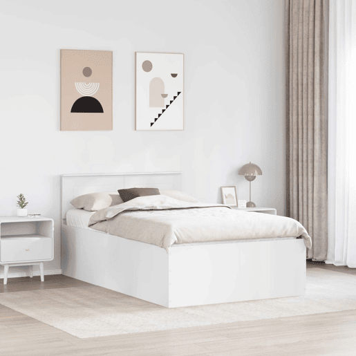 Estrutura De Cama De Casal Simple - Branco 135 x 190 cm Madeira processada Estrutura De Cama De Casal Simple - Branco 135 x 190 cm Madeira processada