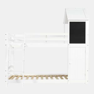 Beliche infantil 90x200 cm - Com porta pequena, janela, teto, escada inclinada - Branco