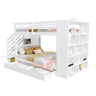 Beliche 90x200 cm - Escada de segurança com compartimentos, gavetas e armários, estrutura alta, branco