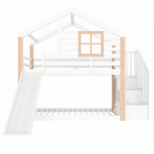 Beliche infantil 90x200 cm - Com rampa e escada - Estilo escandinavo - Madeira maciça - Branco Beliche infantil 90x200 cm - Com rampa e escada - Estilo escandinavo - Madeira maciça - Branco