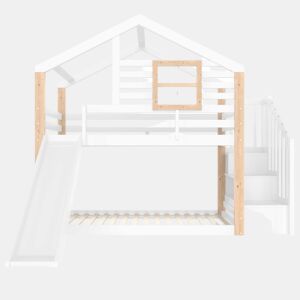 Beliche infantil 90x200 cm - Com rampa e escada - Estilo escandinavo - Madeira maciça - Branco