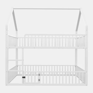 Cama beliche infantil 140x200 - com escada, design loft, cama inferior com porta, branca