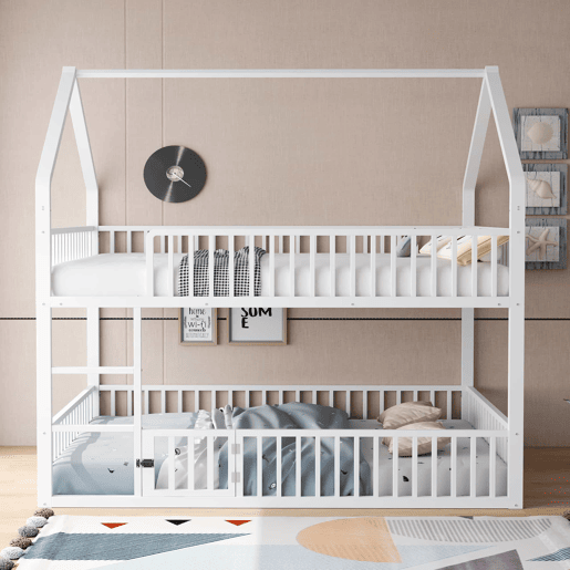 Cama beliche infantil 140x200 - com escada, design loft, cama inferior com porta, branca Cama beliche infantil 140x200 - com escada, design loft, cama inferior com porta, branca