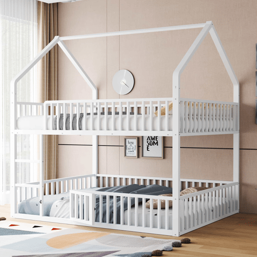 Cama beliche infantil 140x200 - com escada, design loft, cama inferior com porta, branca Cama beliche infantil 140x200 - com escada, design loft, cama inferior com porta, branca