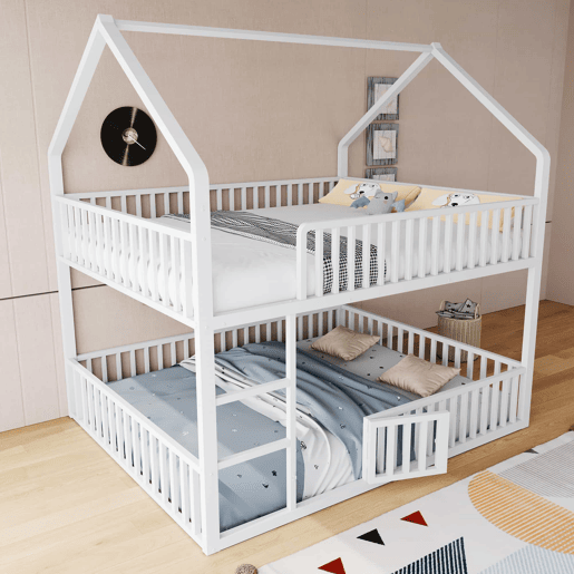 Cama beliche infantil 140x200 - com escada, design loft, cama inferior com porta, branca Cama beliche infantil 140x200 - com escada, design loft, cama inferior com porta, branca