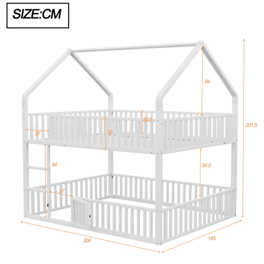 Cama beliche infantil 140x200 - com escada, design loft, cama inferior com porta, branca Cama beliche infantil 140x200 - com escada, design loft, cama inferior com porta, branca