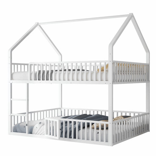 Cama beliche infantil 140x200 - com escada, design loft, cama inferior com porta, branca Cama beliche infantil 140x200 - com escada, design loft, cama inferior com porta, branca
