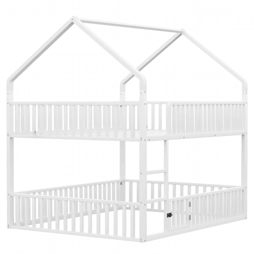 Cama beliche infantil 140x200 - com escada, design loft, cama inferior com porta, branca Cama beliche infantil 140x200 - com escada, design loft, cama inferior com porta, branca
