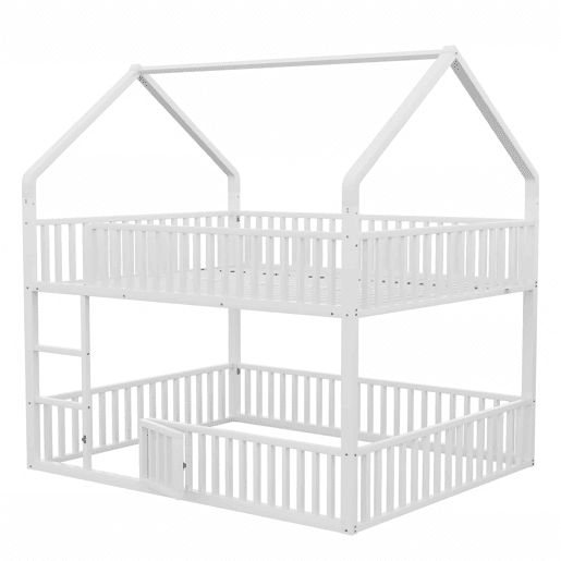 Cama beliche infantil 140x200 - com escada, design loft, cama inferior com porta, branca Cama beliche infantil 140x200 - com escada, design loft, cama inferior com porta, branca