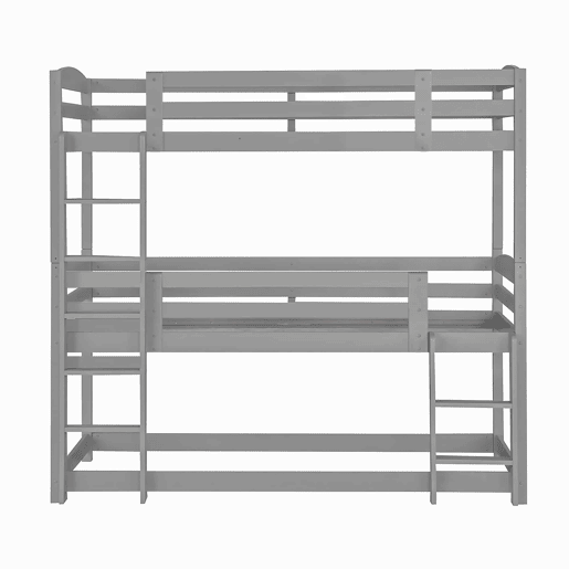 Beliche 90x200 cm - Cama tripla de madeira para crianças - Sem colchão - Cinza Beliche 90x200 cm - Cama tripla de madeira para crianças - Sem colchão - Cinza