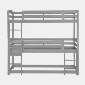 Beliche 90x200 cm - Cama tripla de madeira para crianças - Sem colchão - Cinza