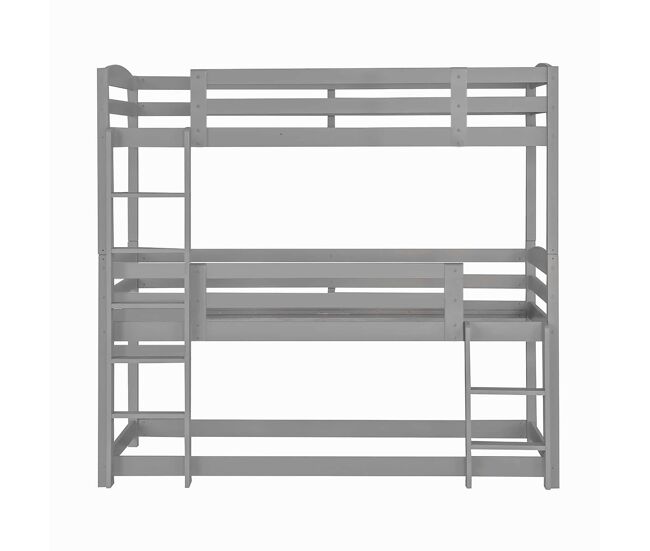 Cama litera 90x200 cm - cama triple de madera para niños - sin colchón - gris