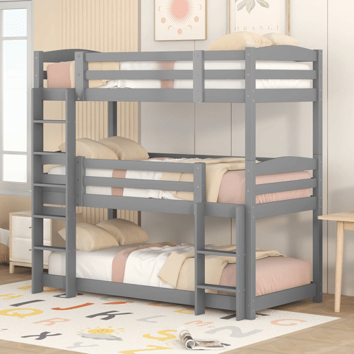 Beliche 90x200 cm - Cama tripla de madeira para crianças - Sem colchão - Cinza Beliche 90x200 cm - Cama tripla de madeira para crianças - Sem colchão - Cinza
