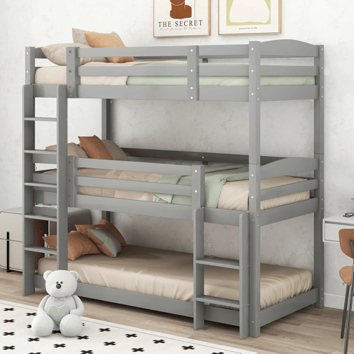 Beliche 90x200 cm - Cama tripla de madeira para crianças - Sem colchão - Cinza Beliche 90x200 cm - Cama tripla de madeira para crianças - Sem colchão - Cinza