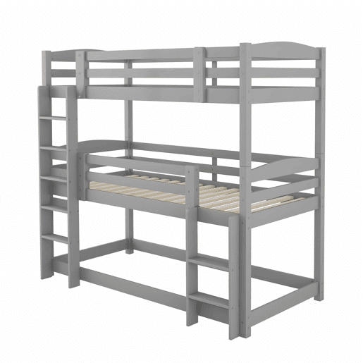 Beliche 90x200 cm - Cama tripla de madeira para crianças - Sem colchão - Cinza Beliche 90x200 cm - Cama tripla de madeira para crianças - Sem colchão - Cinza