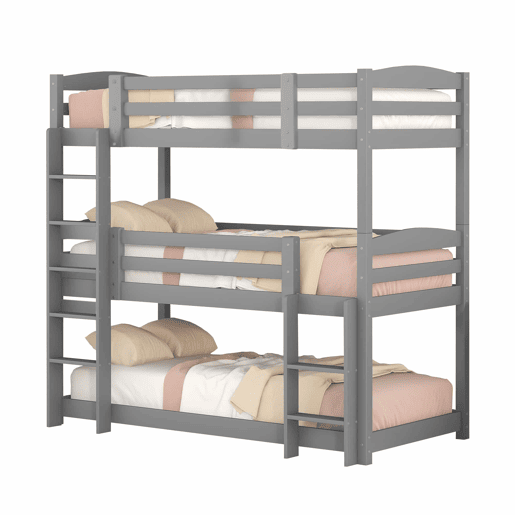 Beliche 90x200 cm - Cama tripla de madeira para crianças - Sem colchão - Cinza Beliche 90x200 cm - Cama tripla de madeira para crianças - Sem colchão - Cinza